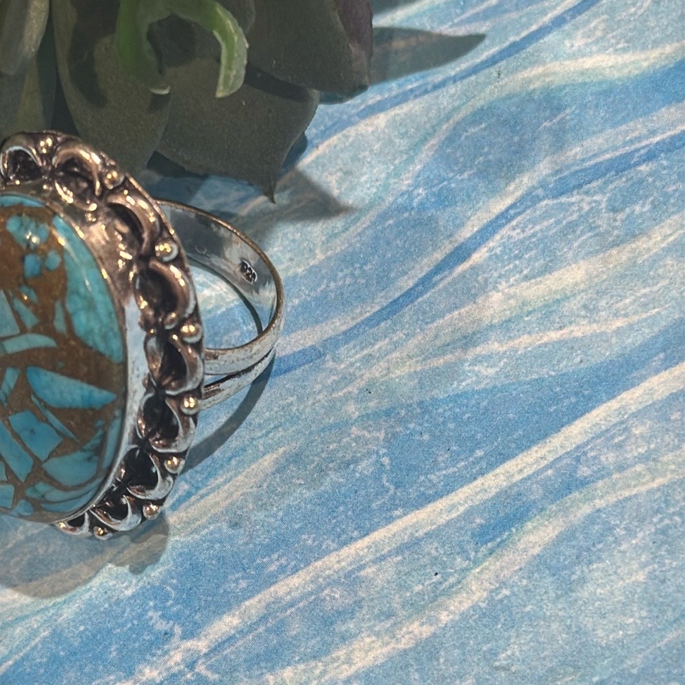 Copper Turquoise Silver Ring - image 6